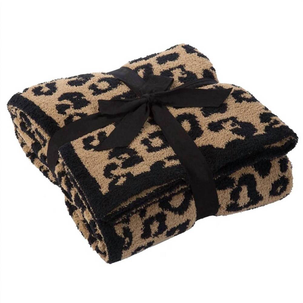 NEW FENNCO STYLES leopard pattern ultra-soft throw blanket in black